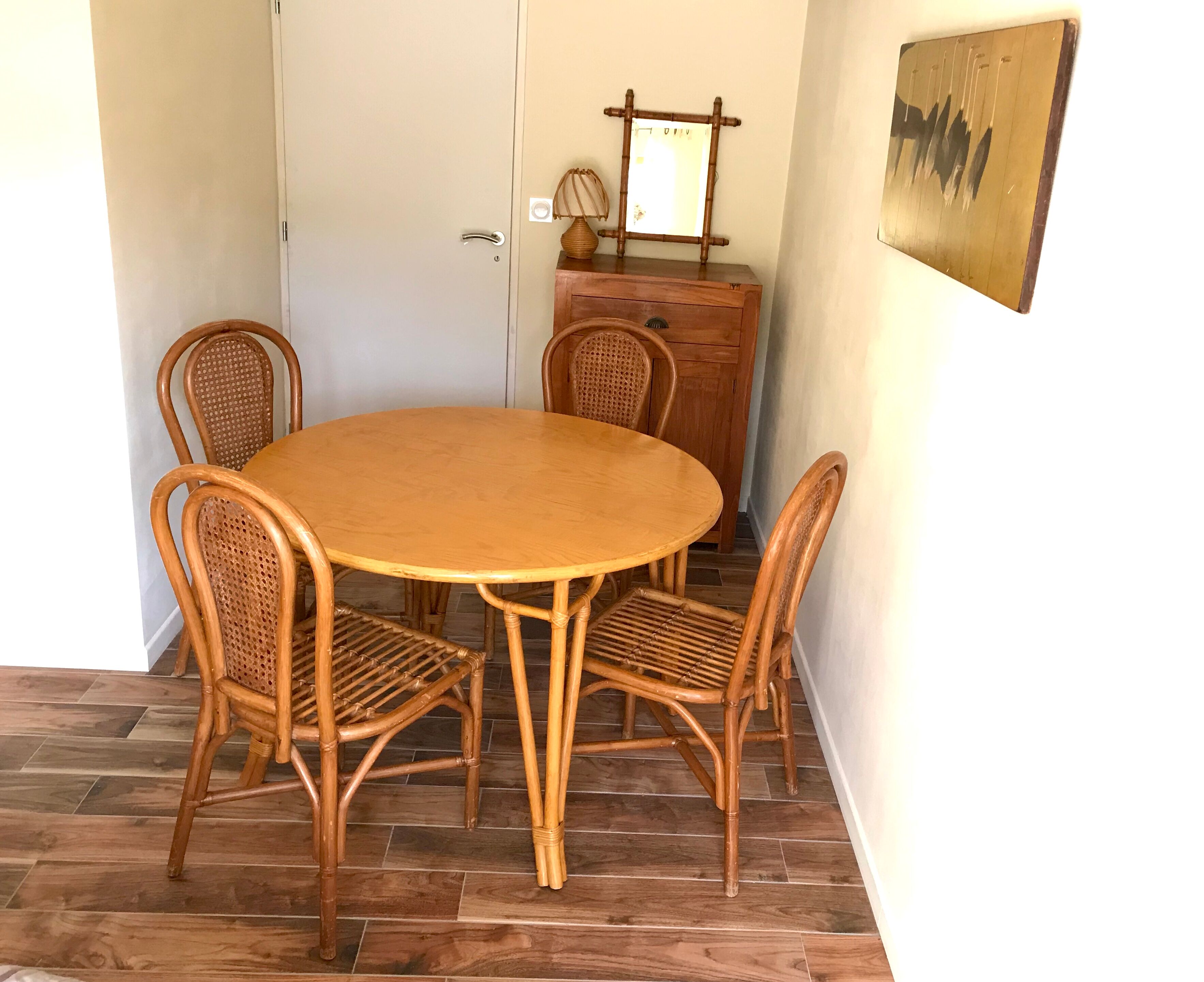 Table set and 4 rattan chairs