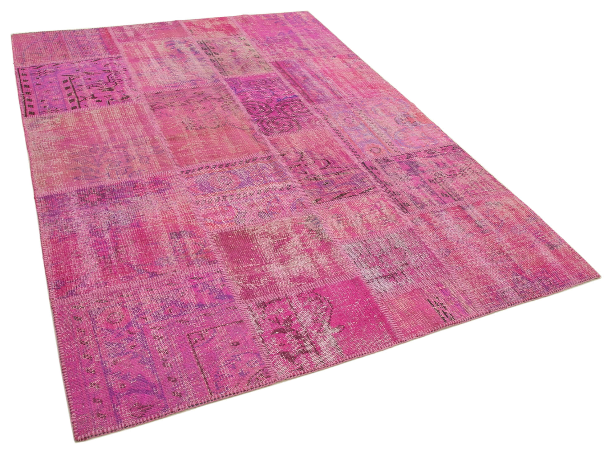 Hand-knotted oriental overdyed 173 cm x 240 cm pink patchwork carpet