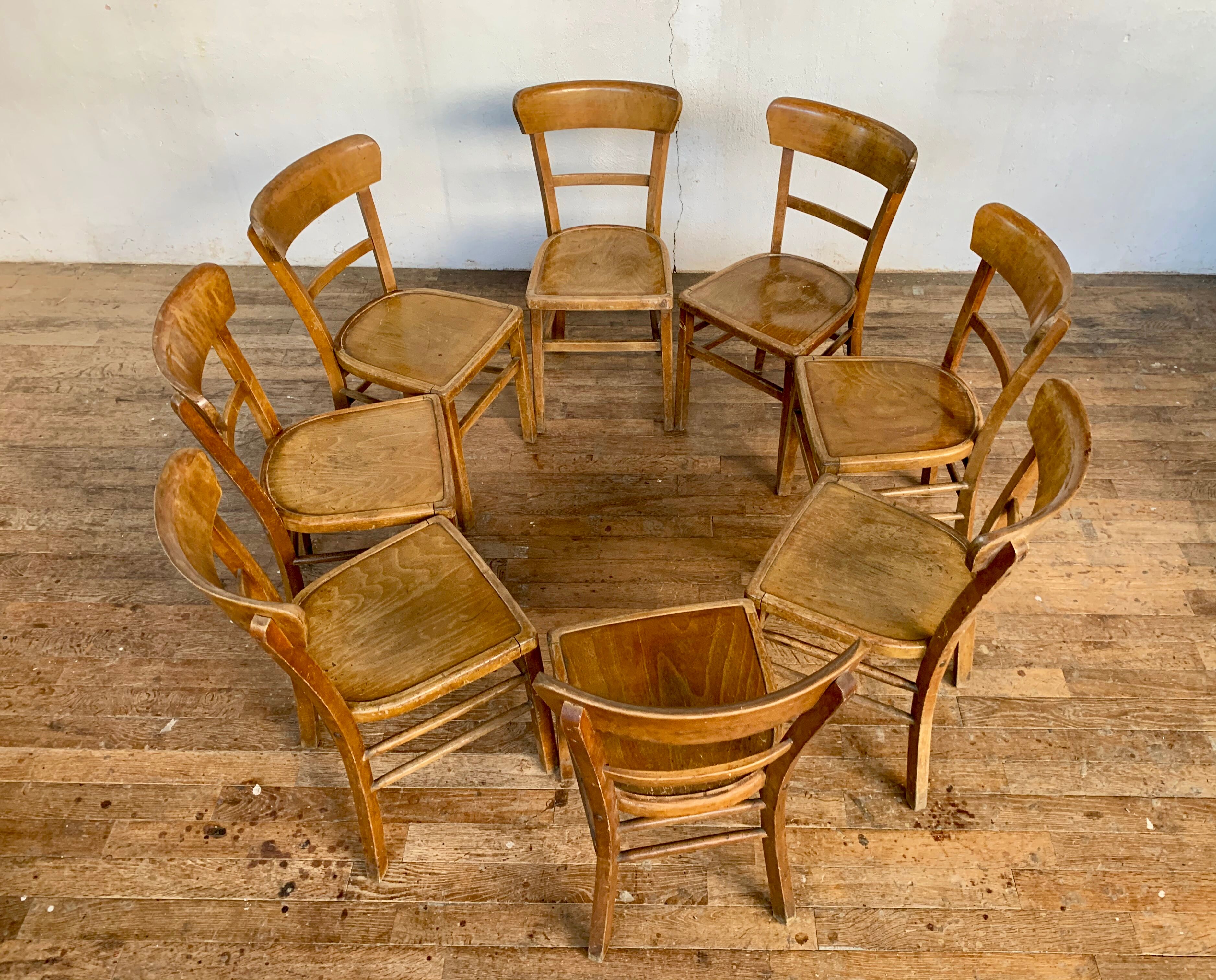Series Lot of 8 chairs bistro Luterma in light wood Year 1950