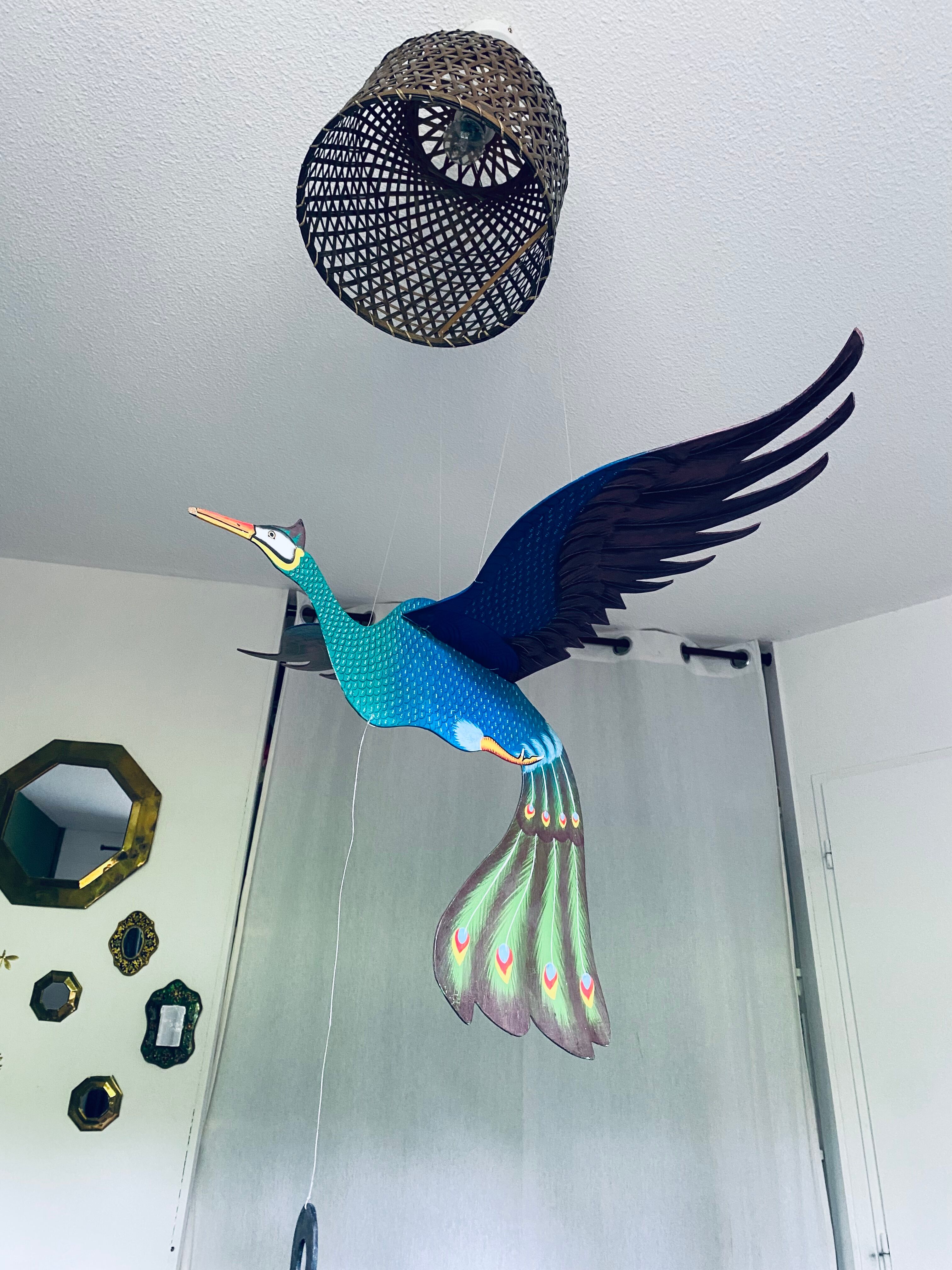 Wooden peacock to hang, mobile peacock