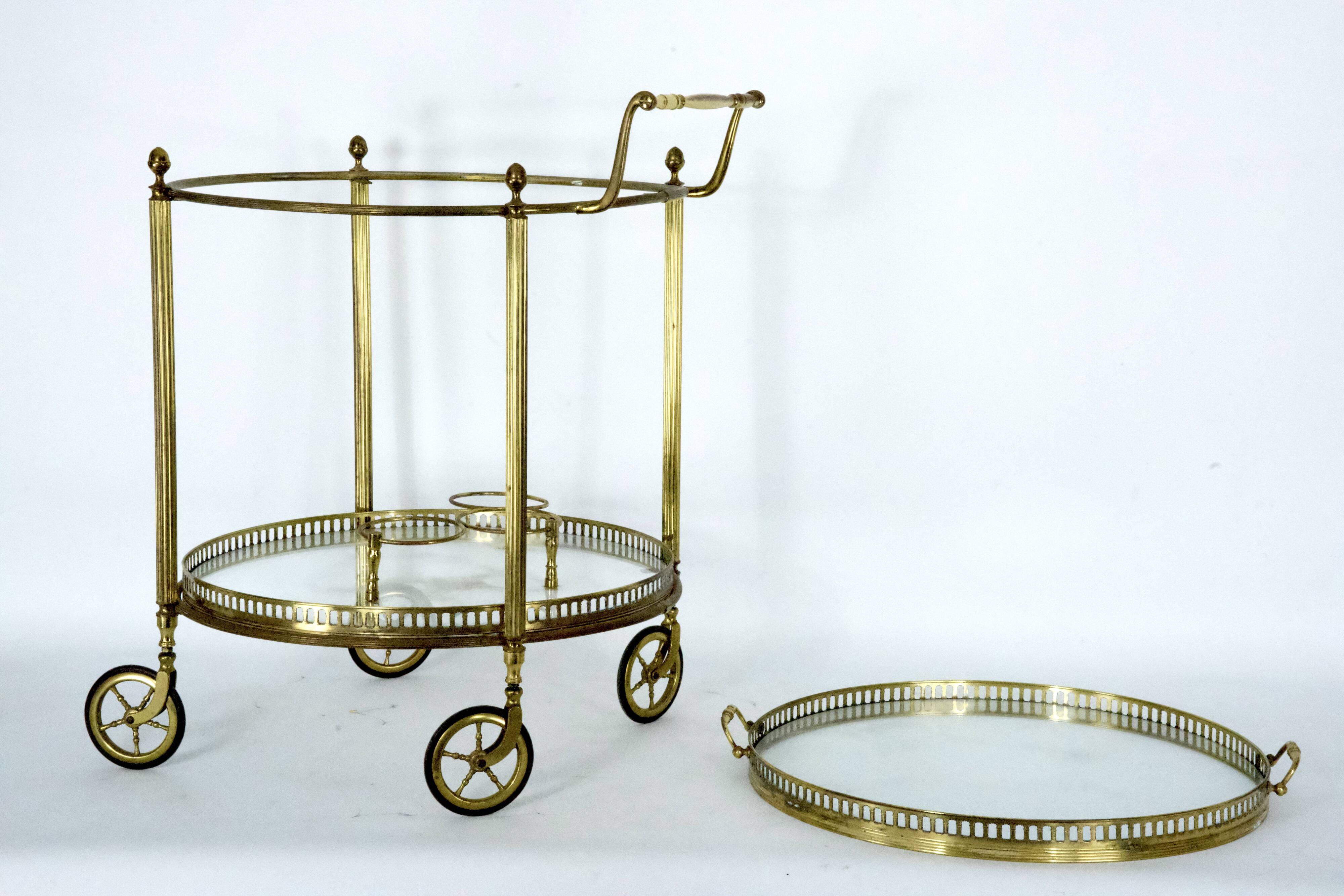 Mid-Century Modern Brass and Glass Bar Cart 1970s.