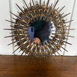 Brutalist round wrought iron mirror from the 60s/70s