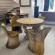 Garden furniture in concrete imitation faux wood