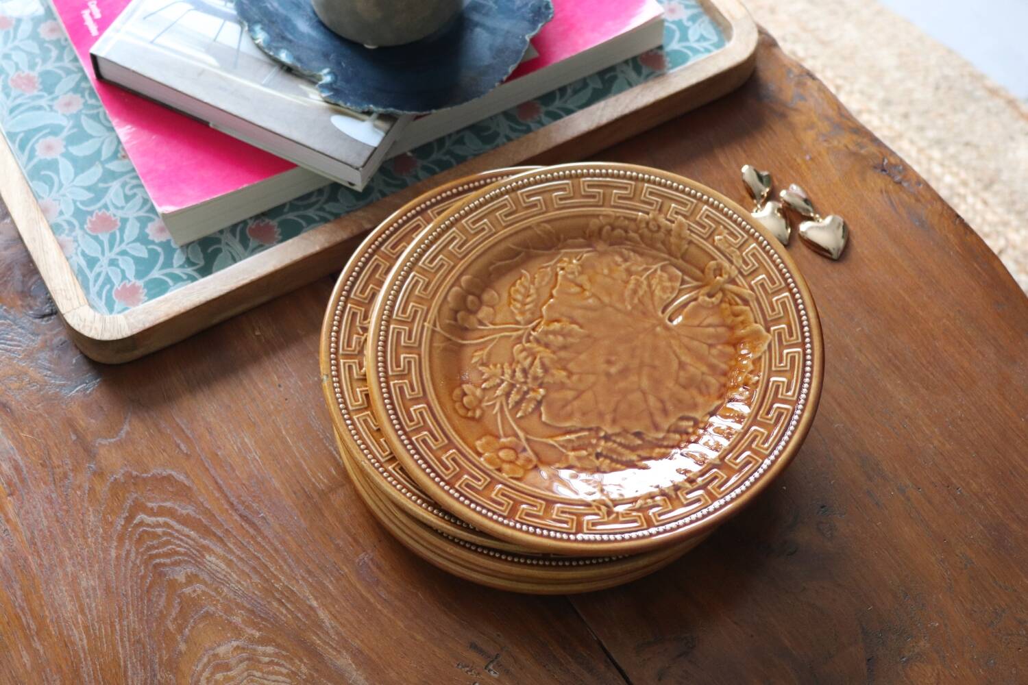 6 dessert plates barbotines leaves giens