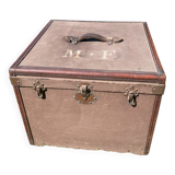 Antique travel trunk, wooden and leather transport case, 1900