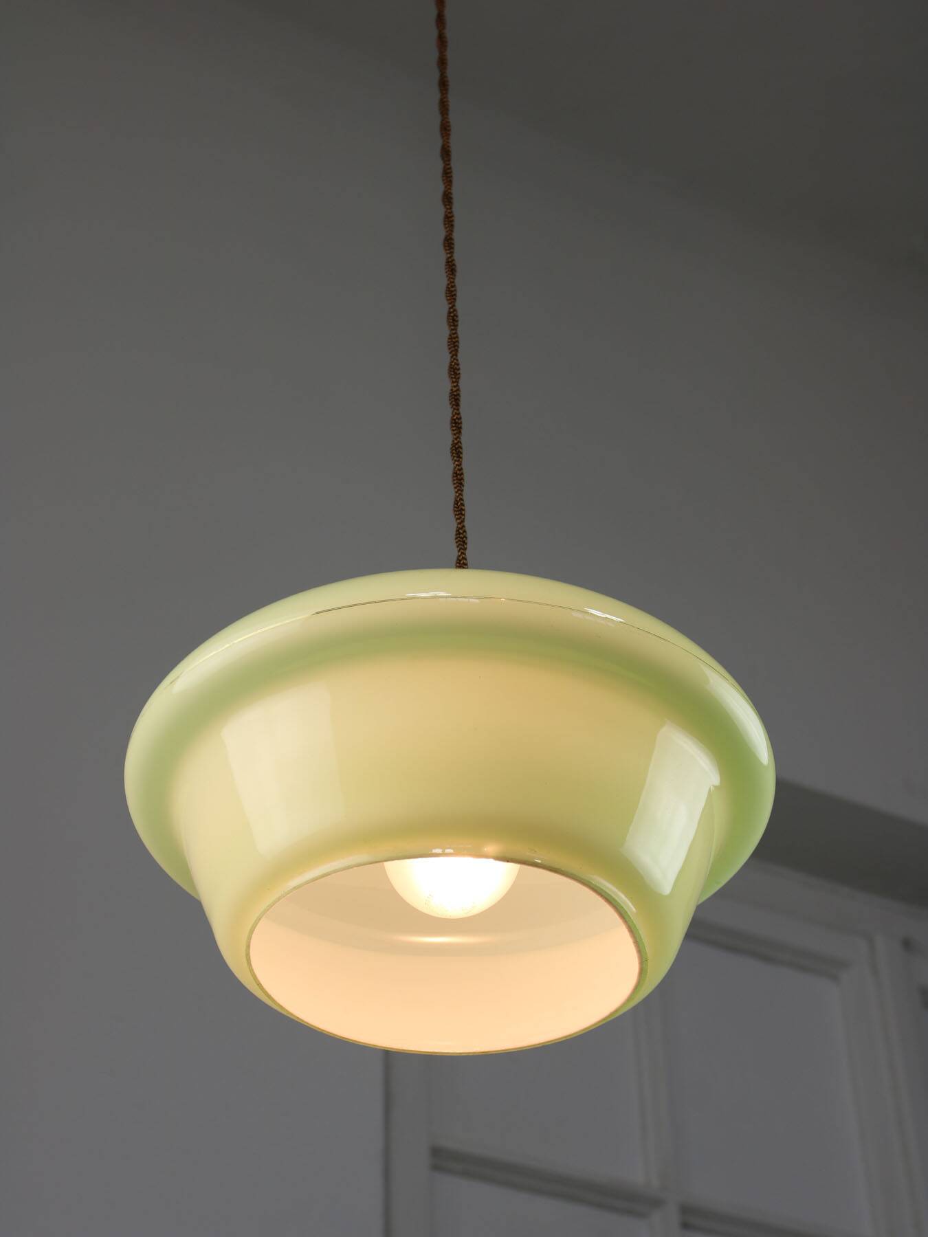 Mid-Century Italian Green Glass and Brass Pendant Lamp