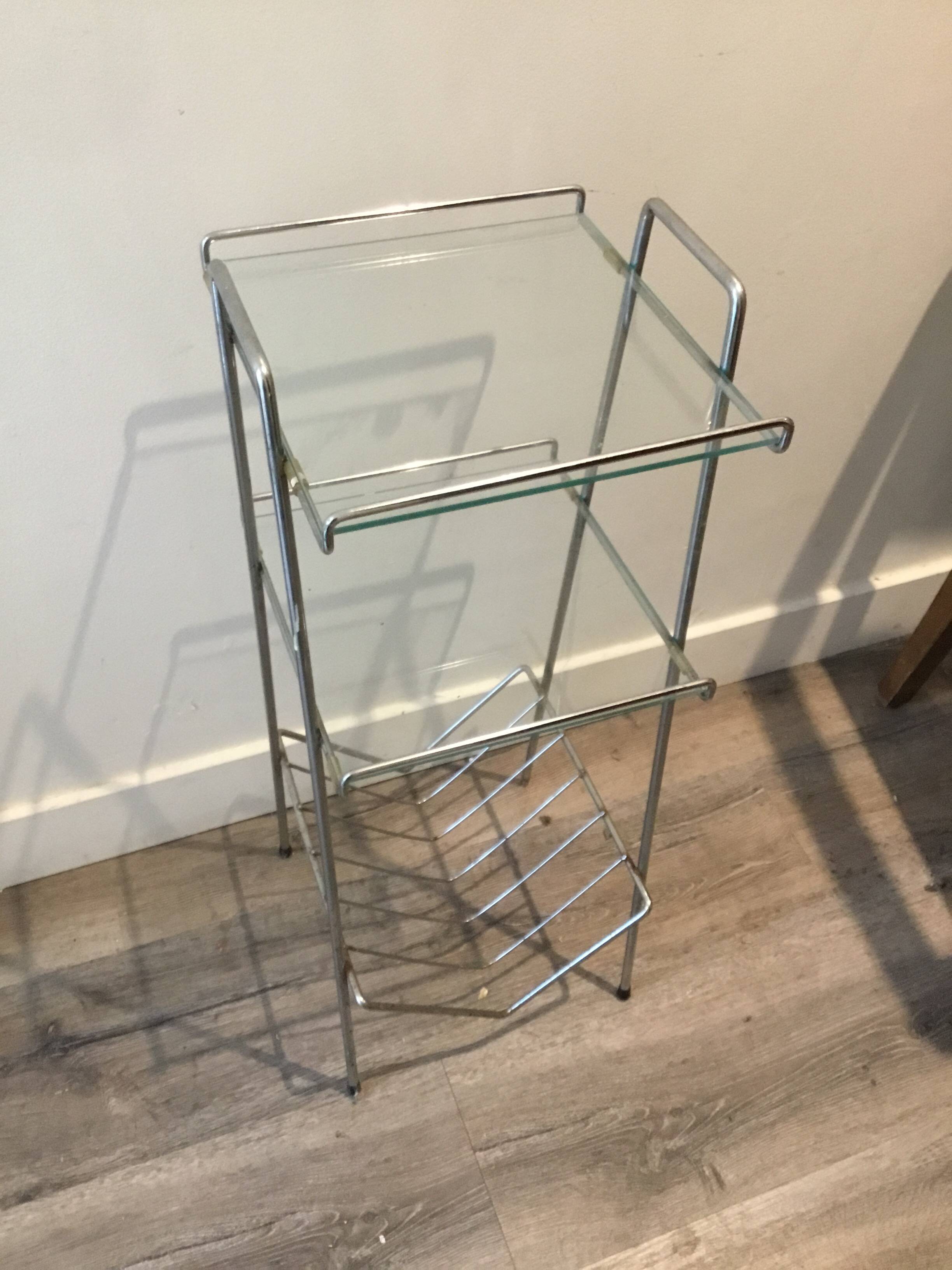 Chrome and glass side table. 1970. Space age.