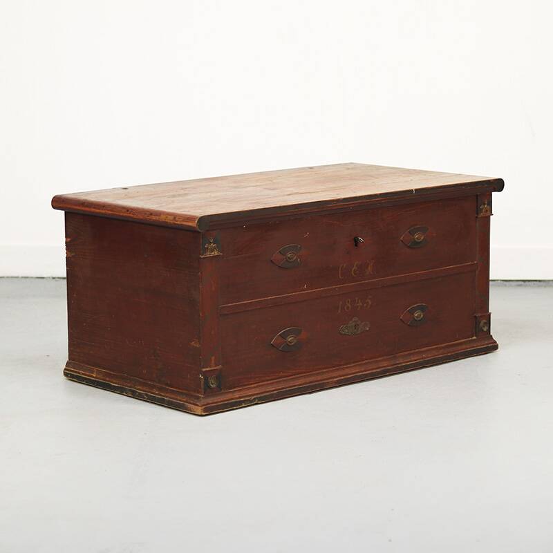 Swedish rustic farmhouse folk art blanket chest 1845