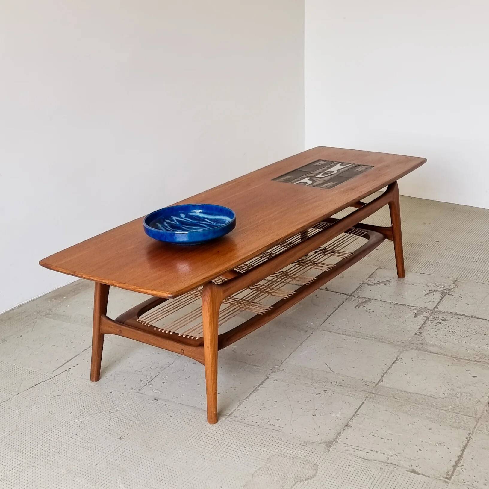 Teak coffee table by Louis Van Teeffelen with tile inlay.