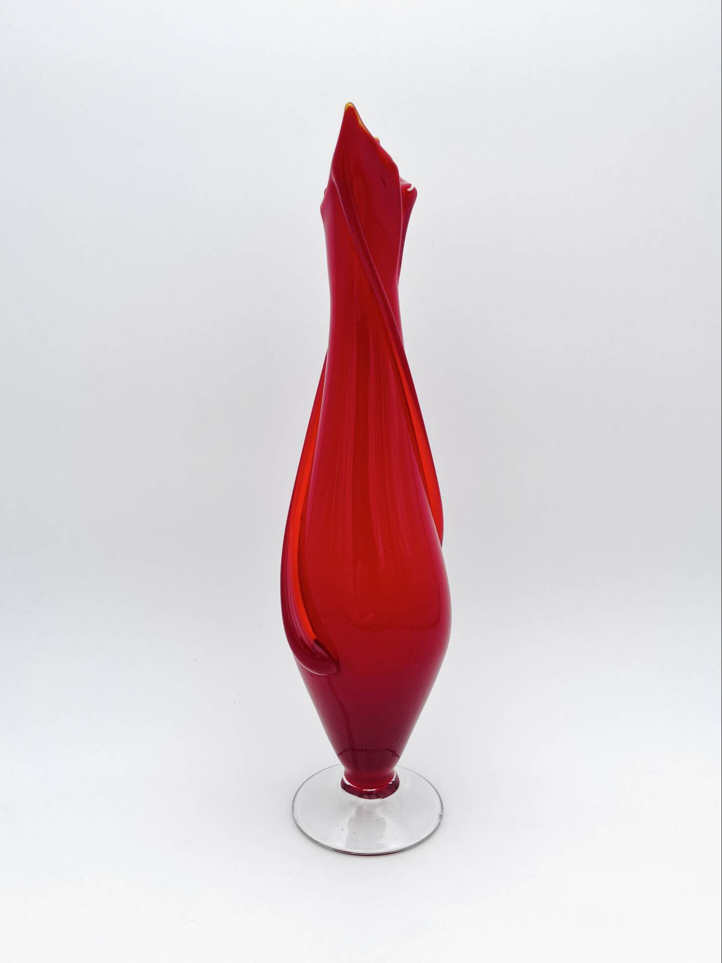 Tulip Vase Fratelli Toso Murano Red Crystal Ribbons 37.5cm