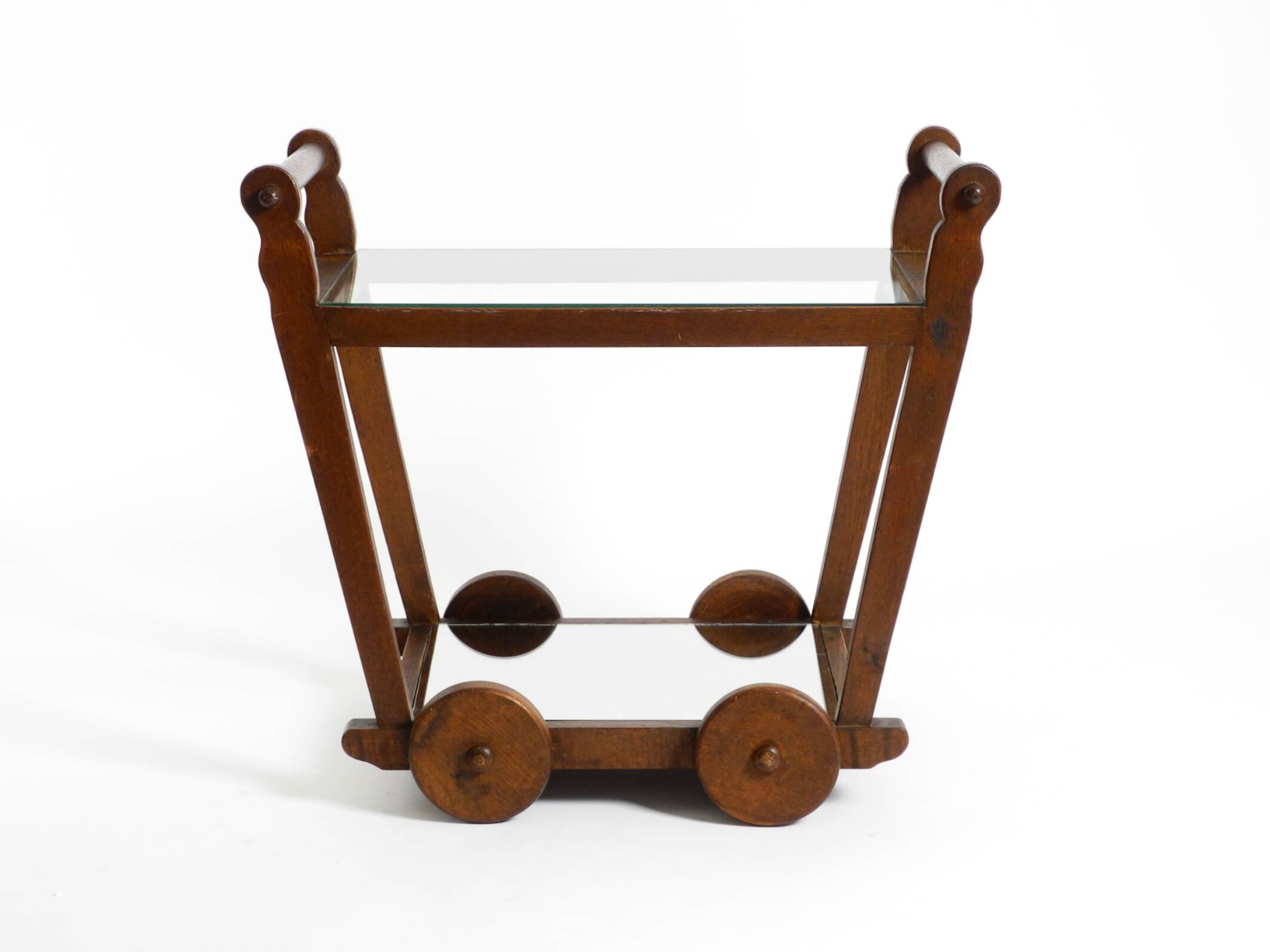 Beautiful, unique 1930s tea trolley bar cart made of solid oak wood