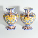 Large Hand-Painted Ceramic Double Handled Vases,  France, Set of 2