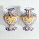 Large Hand-Painted Ceramic Double Handled Vases,  France, Set of 2