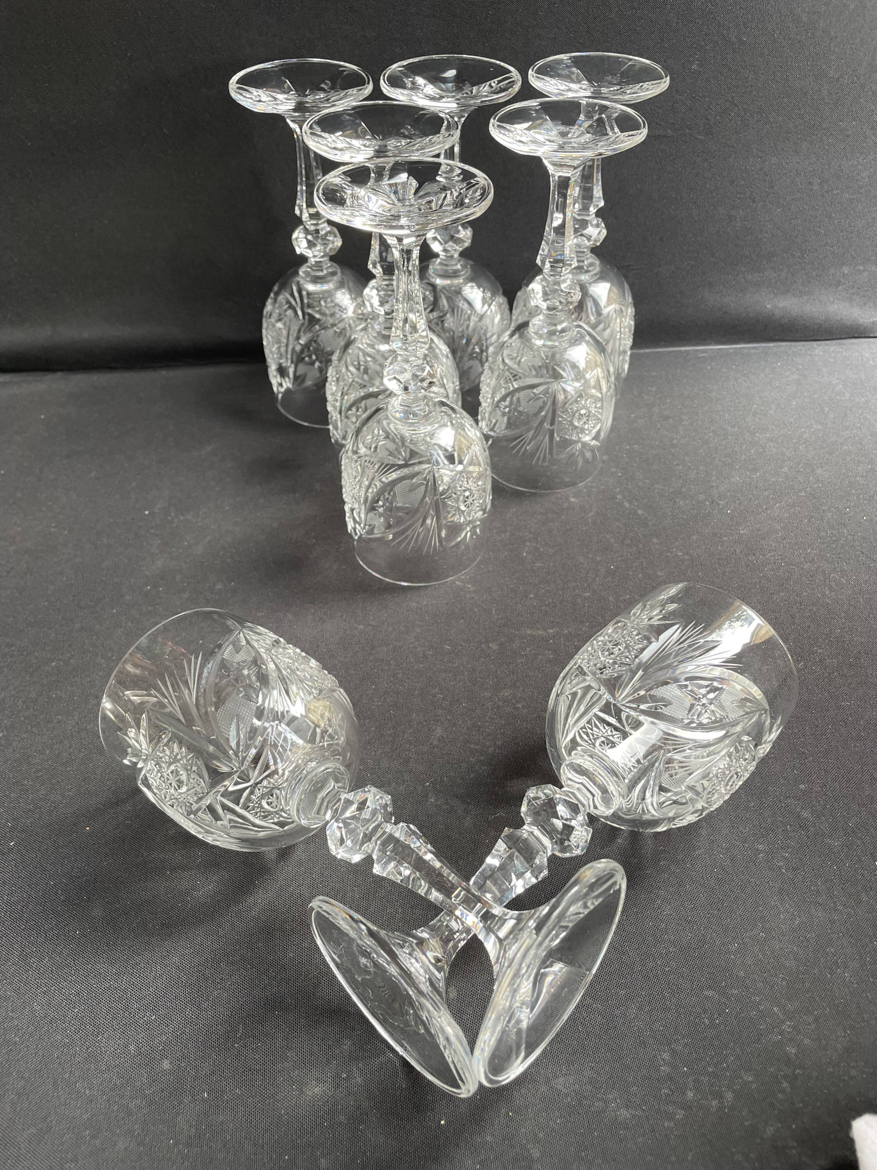 10 Bohemian cut crystal wine glasses