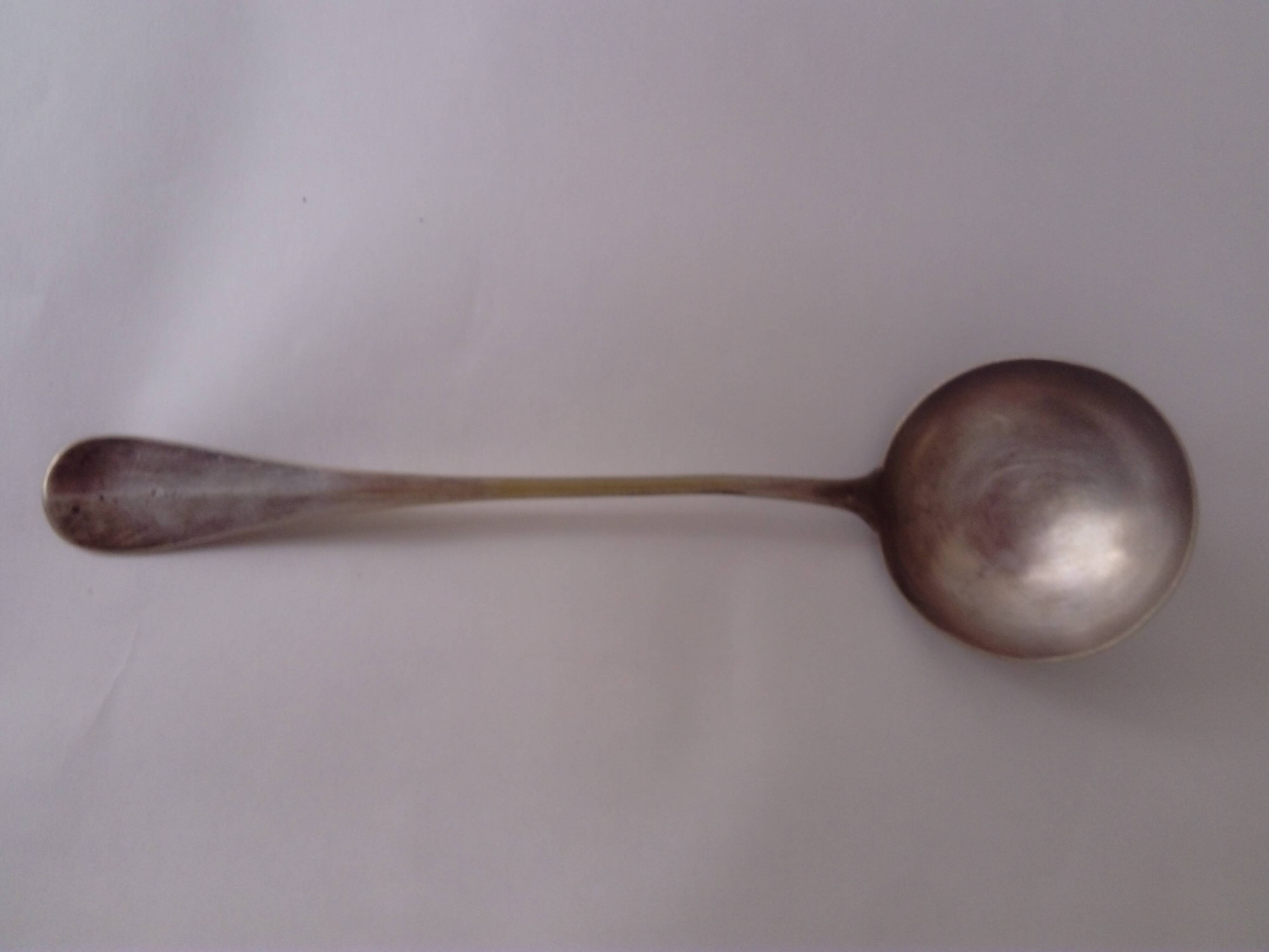 silver-plated metal ladle monogrammed PT orfevrerie L.Auzolle