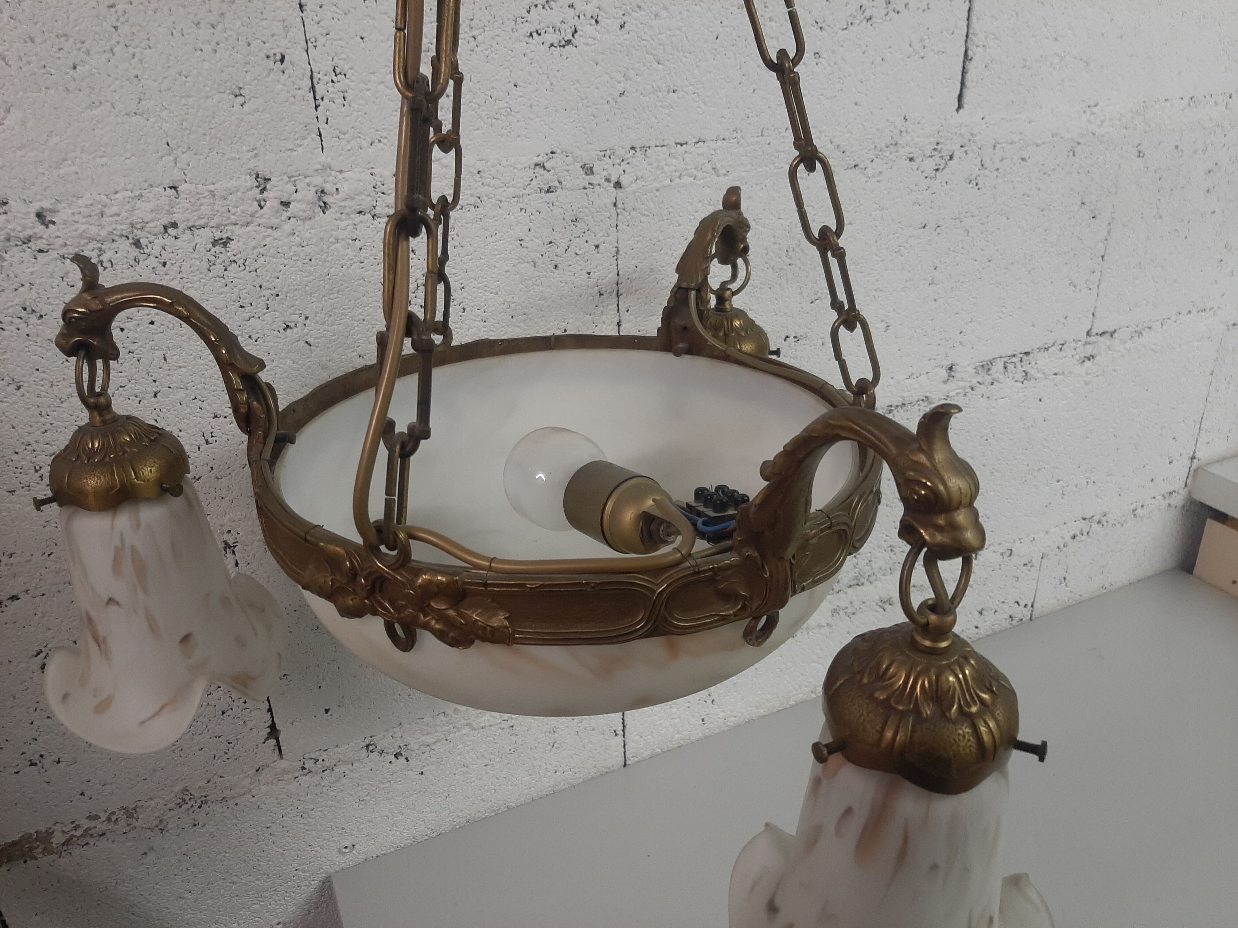 Bronze chandelier and glass paste