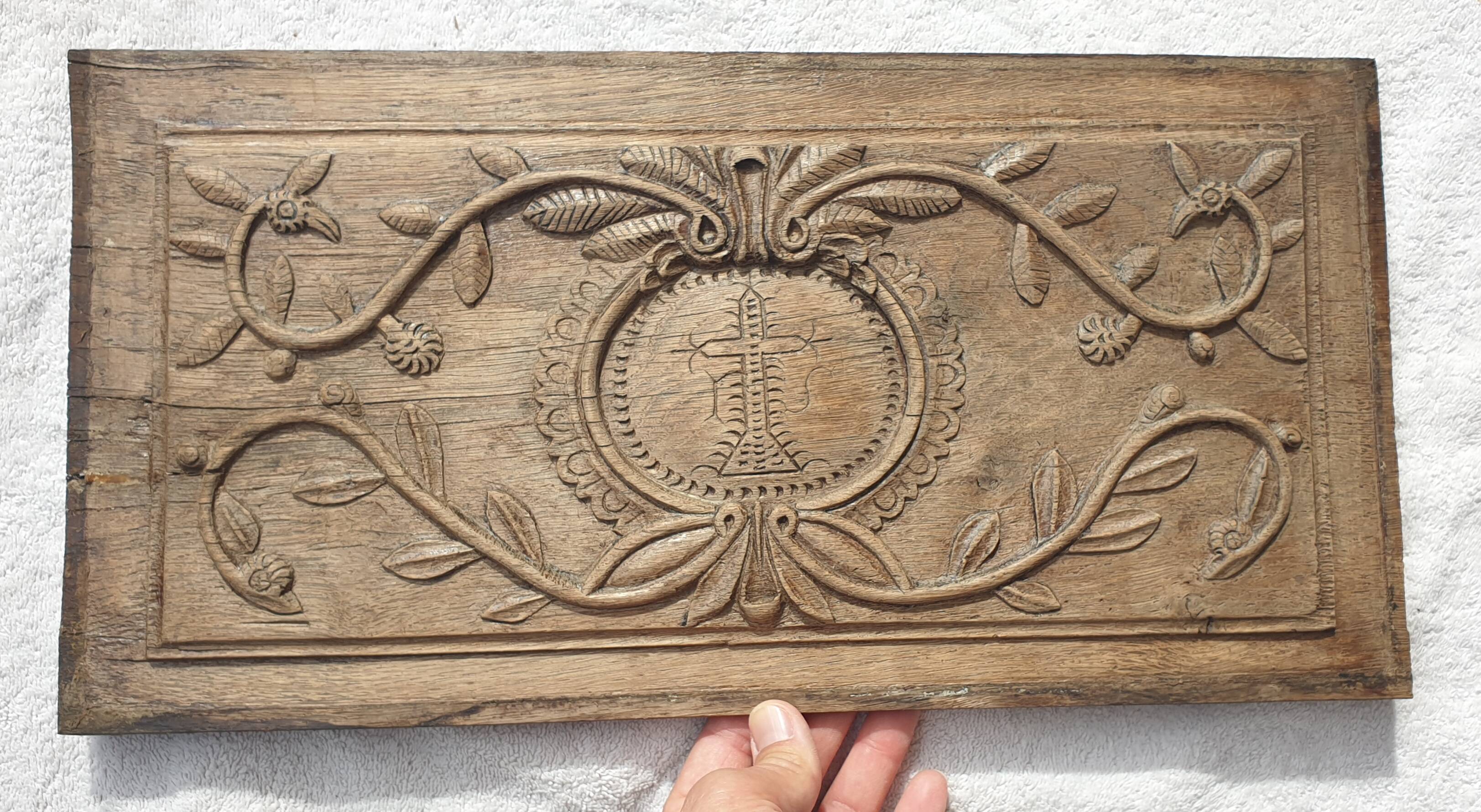 18th century carved wooden plaque bas-relief panel
