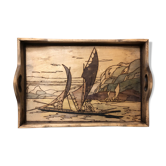 Pyrograved wooden platter - Asian decor