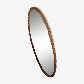 Oval-style rattan mirror