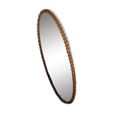 Oval-style rattan mirror