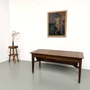 Farm table, old solid oak dough trough, France, around 1920.