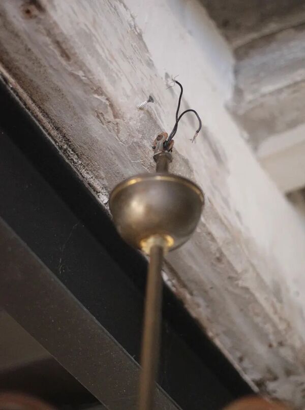 Suspension 4 feux vintage, suspension spoutnik, globe verre coloré, lampe de plafond, déco intérieur, 50's