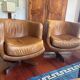 Paire de fauteuils pivotants Flamant cuir cognac, style Design 1970