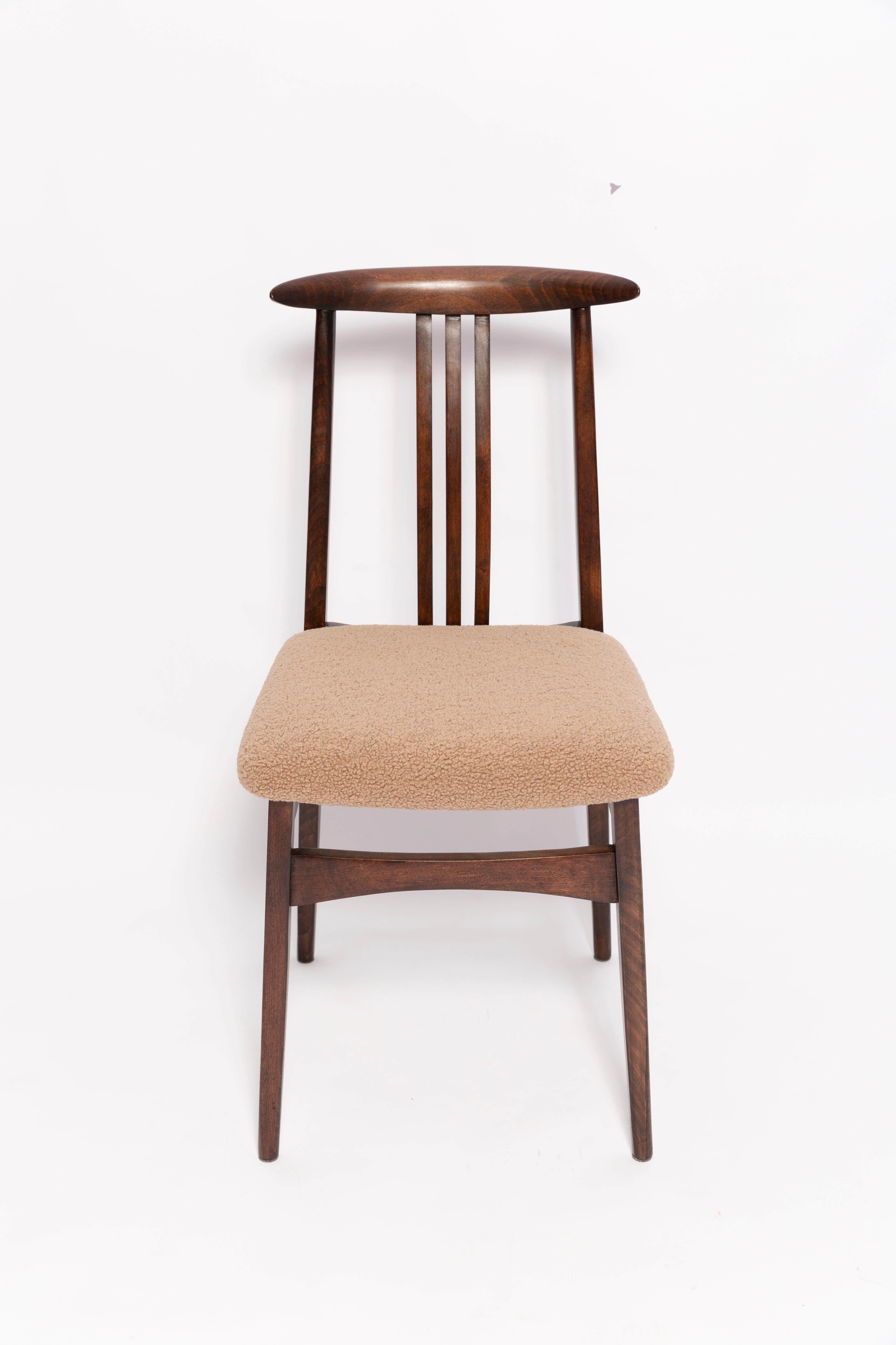 Mid-Century Latte Bouclé Chair, beech wood, M. Zielinski, Europe, 1960s