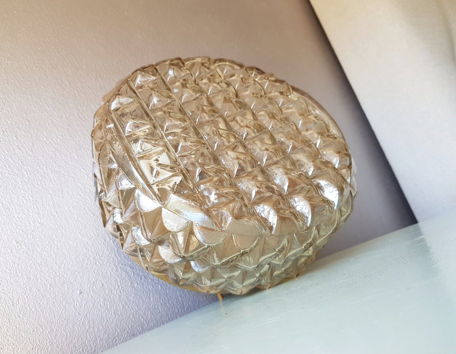 Golden glass ceiling lamp from the 1960s