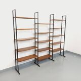 Vintage Italian triple modular bookshelf in teak and metal.