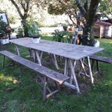 Ensemble vintage guinguette table avec 2 bancs