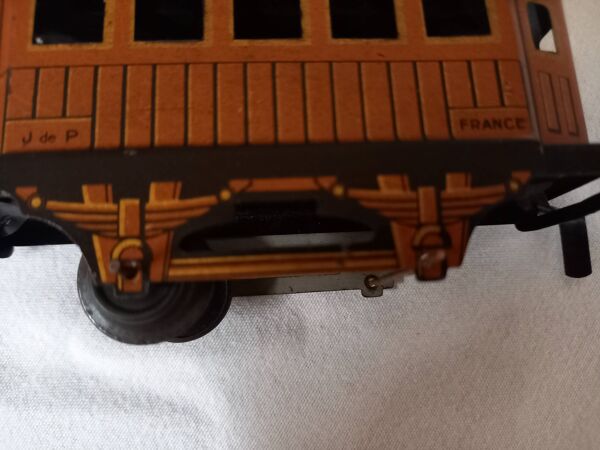 Petit train mécanique JEP, comprenant locomotive, tender, wagon lits, rail, années 1930