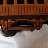 Small JEP mechanical train, including locomotive, tender, sleeping car, rail, 1930s