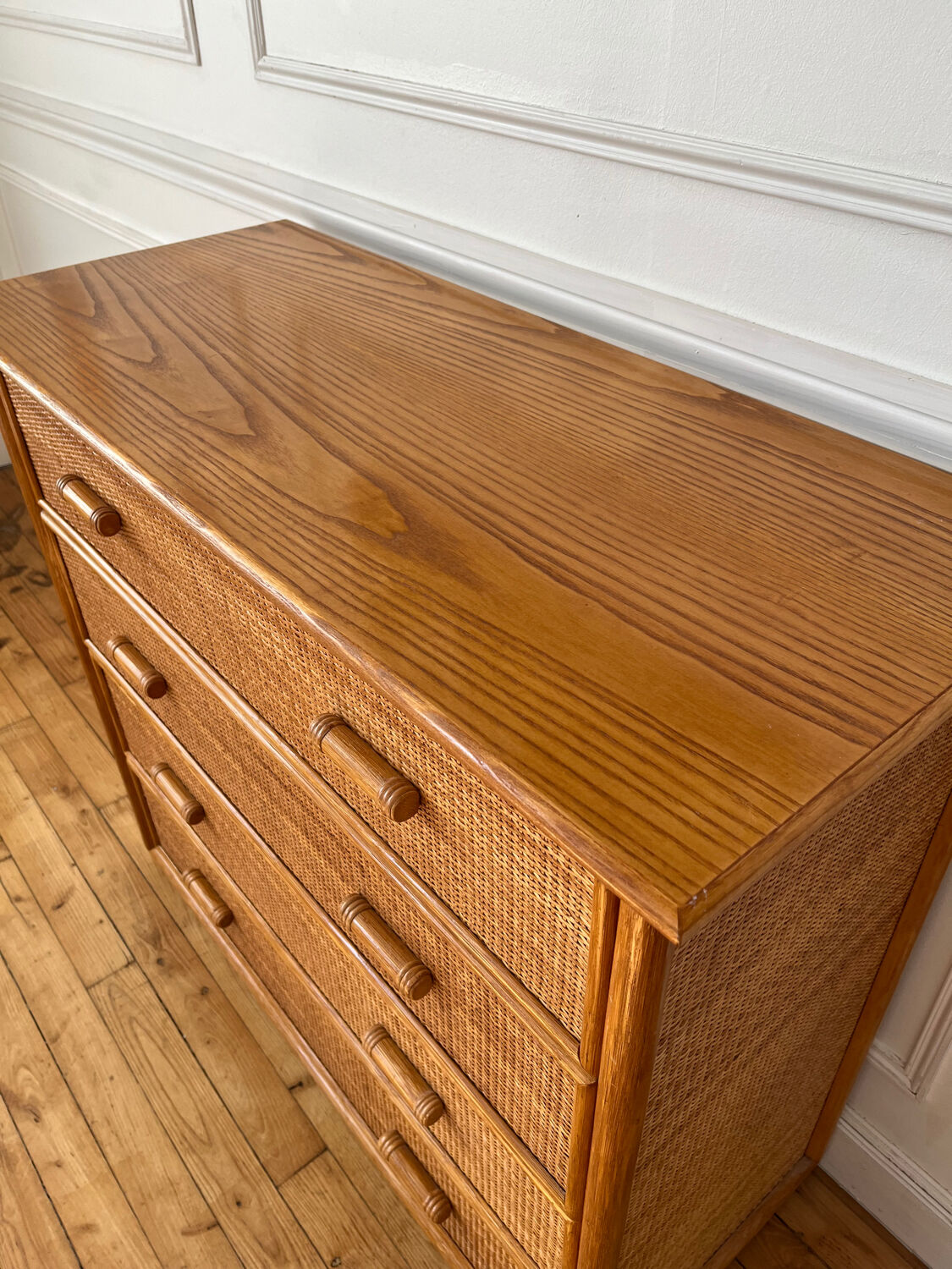 Vintage rattan chest of drawers