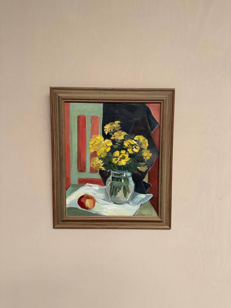 Original Swedish Oil on Panel from the 1940s – "Floral Still Life" by B. Segerdahl – Signed – Framed – 56 × 48 cm (22" × 18.9")