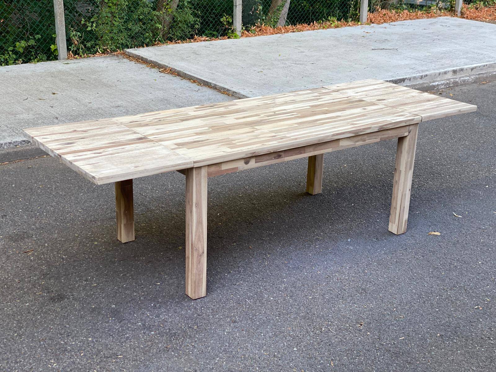 Large extendable Scandinavian dining table made of stripped solid acacia 160-26