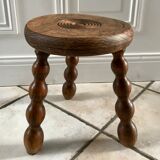 Low wooden stool turned solid 70s