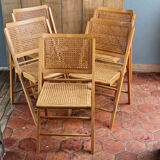 Set of 5 wooden folding chairs caned