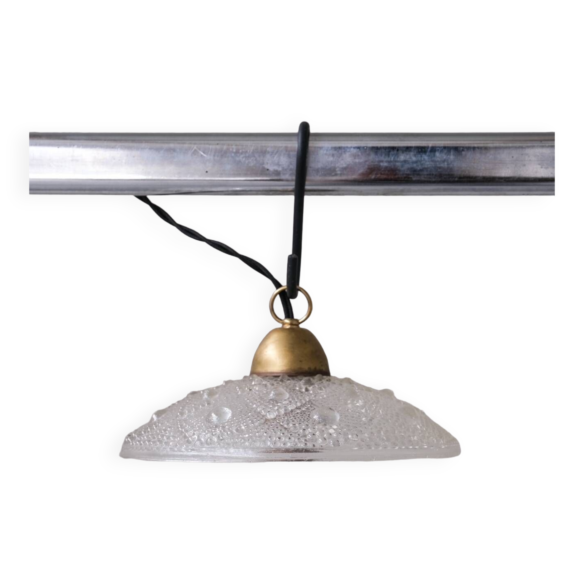 Brass and Glass Mid-Century Pendant Lights (7 Available)