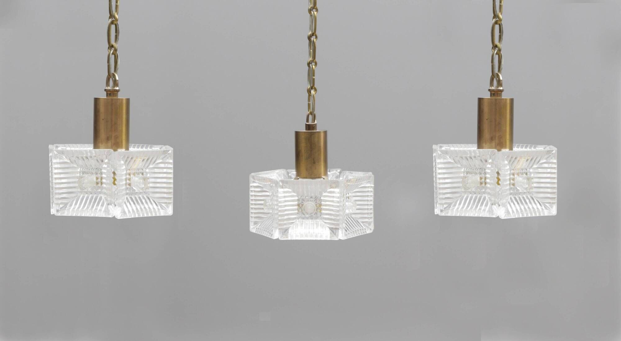 Ceiling light by Carl Fagerlund for Orrefors, brass and moulded glass, Sweden 1960.