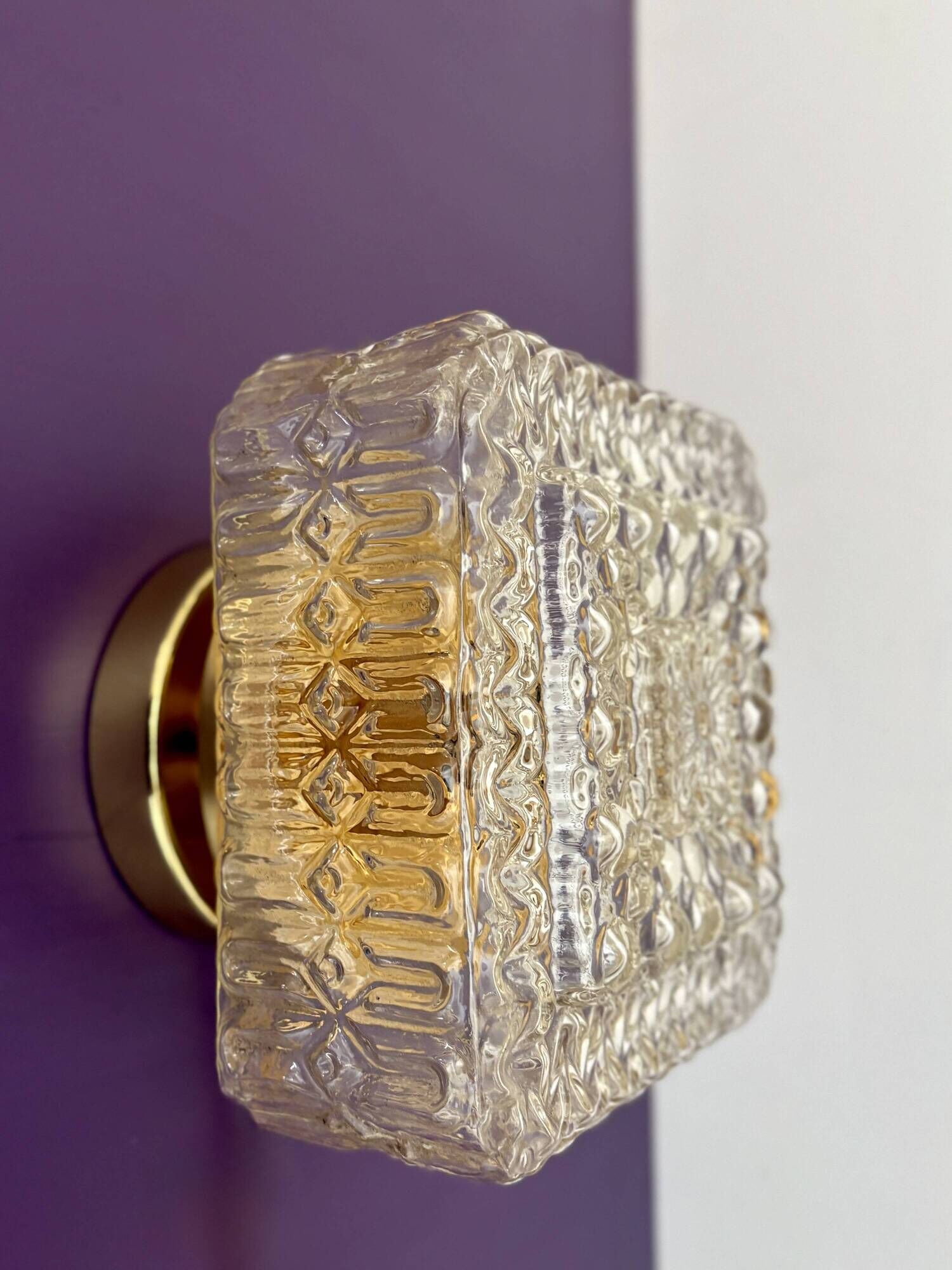 Vintage square globe wall or ceiling light in moulded glass