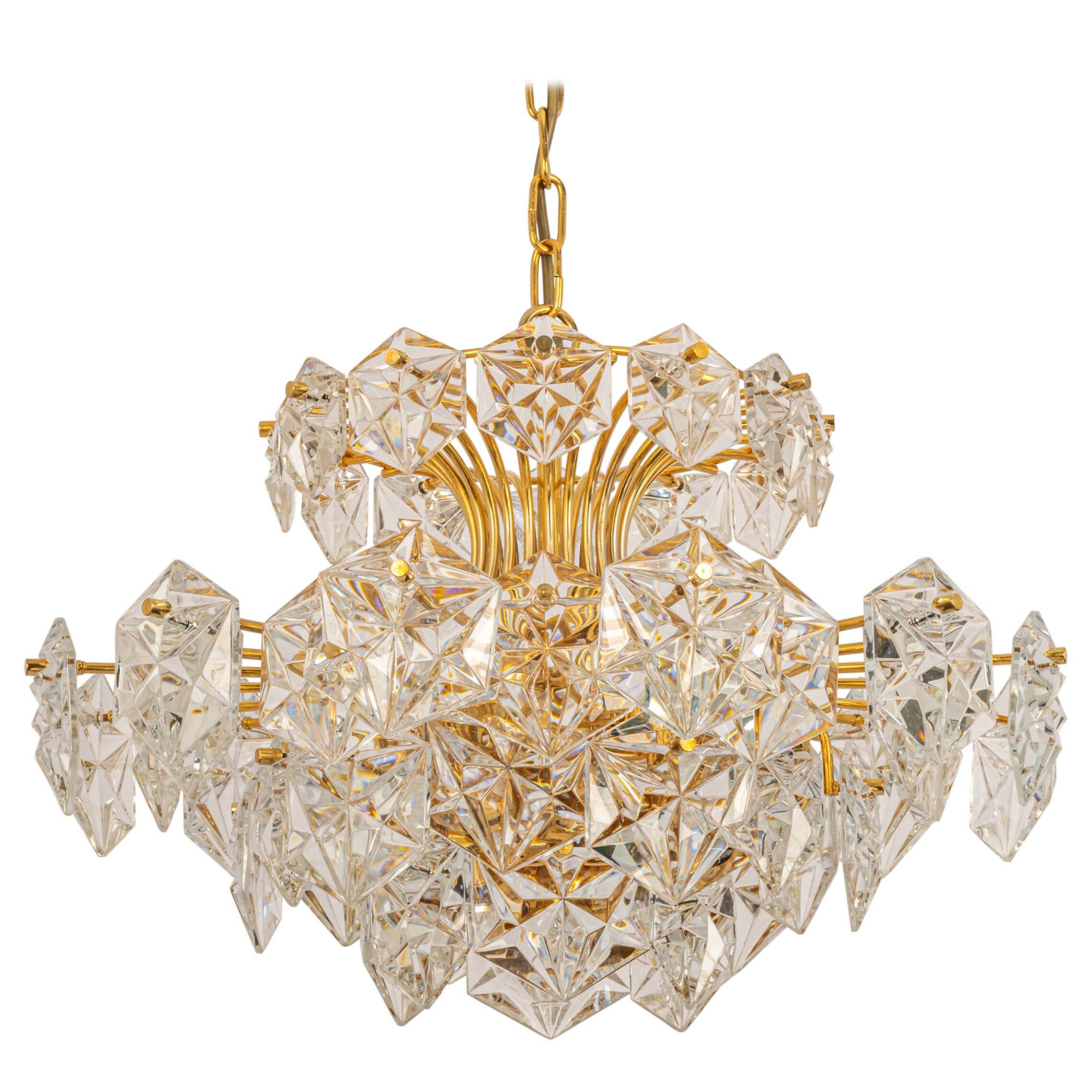 Lustre, laiton et cristal par Kinkeldey, Allemagne, années 1970