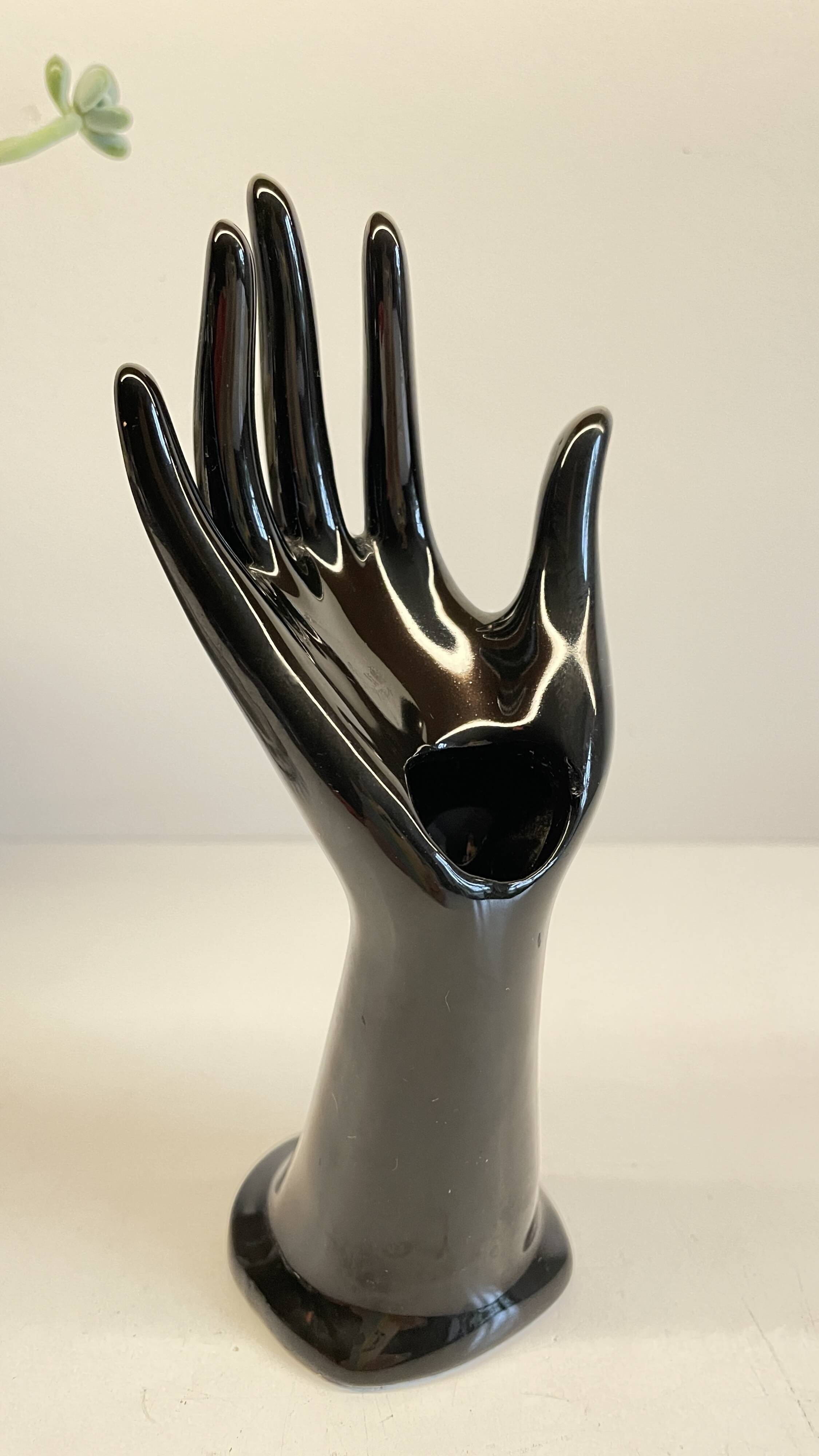 Handmade vintage black ceramic ring sizer vase