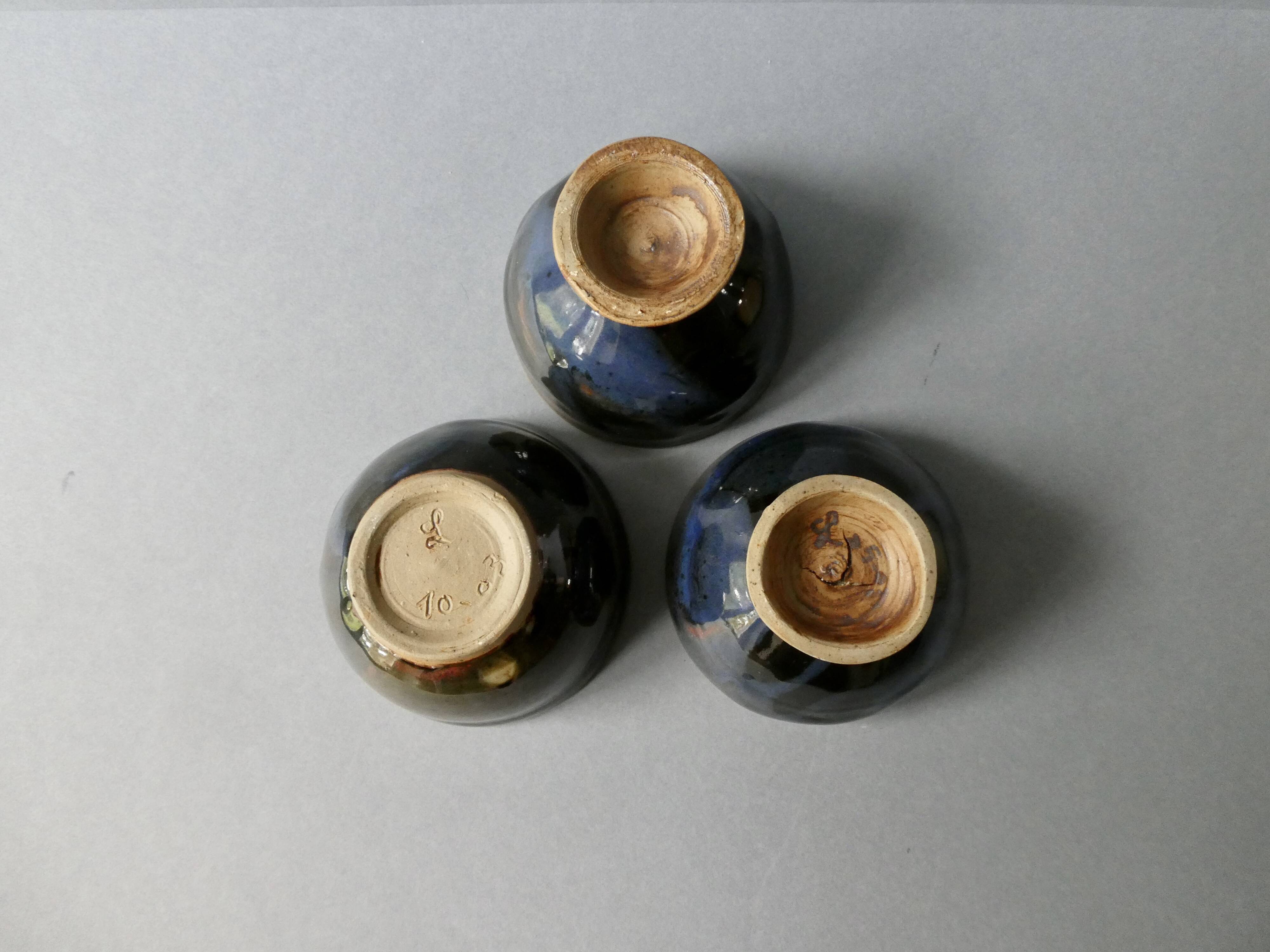 3 stoneware tea bowls signed Michel Lanos