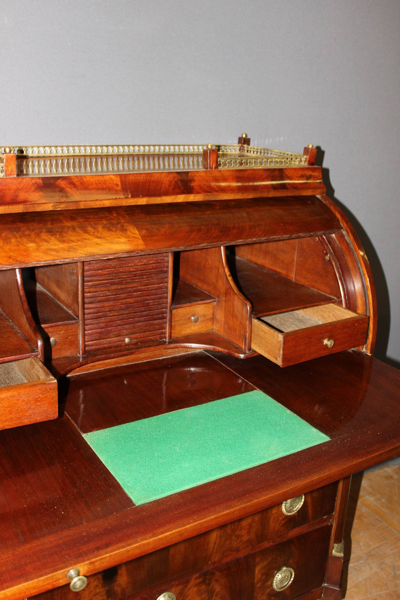 19th Century Mahogany Cylinder Secretary Desk