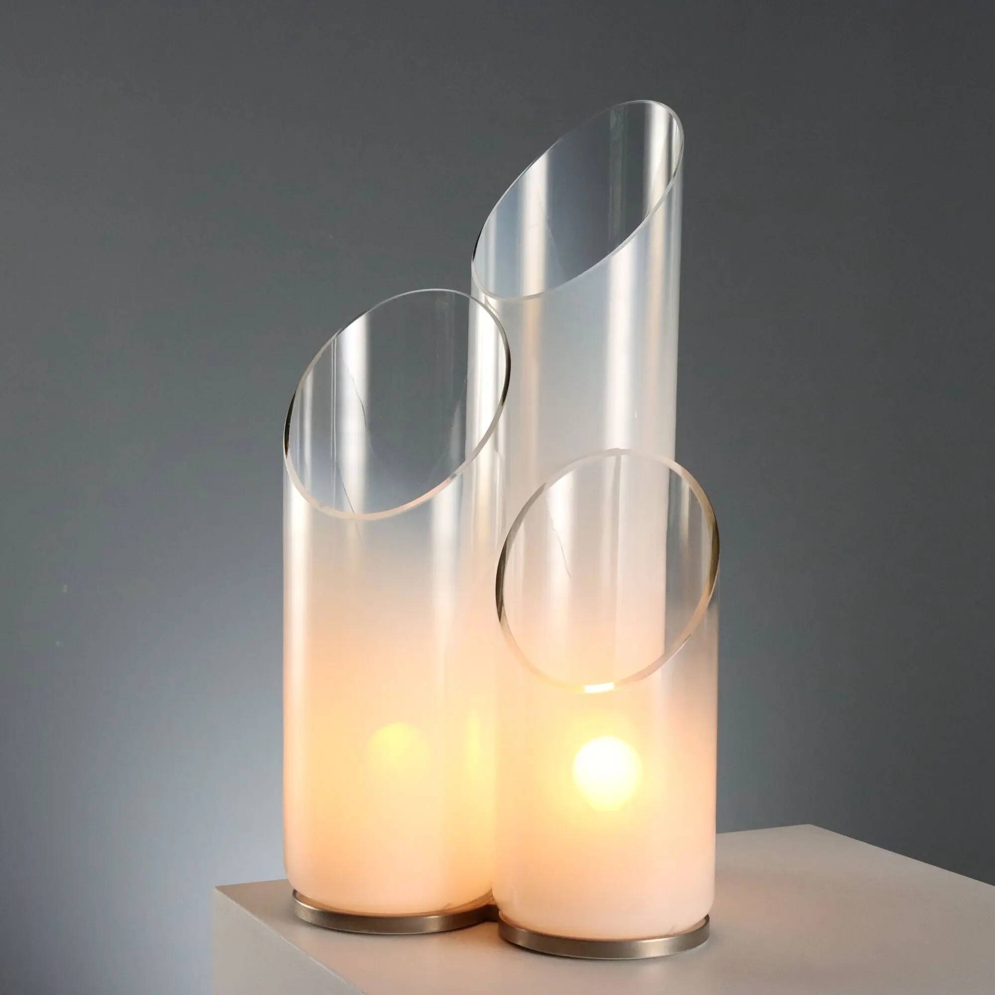 Vintage metal and glass table lamps, Italian design from the 1970s.