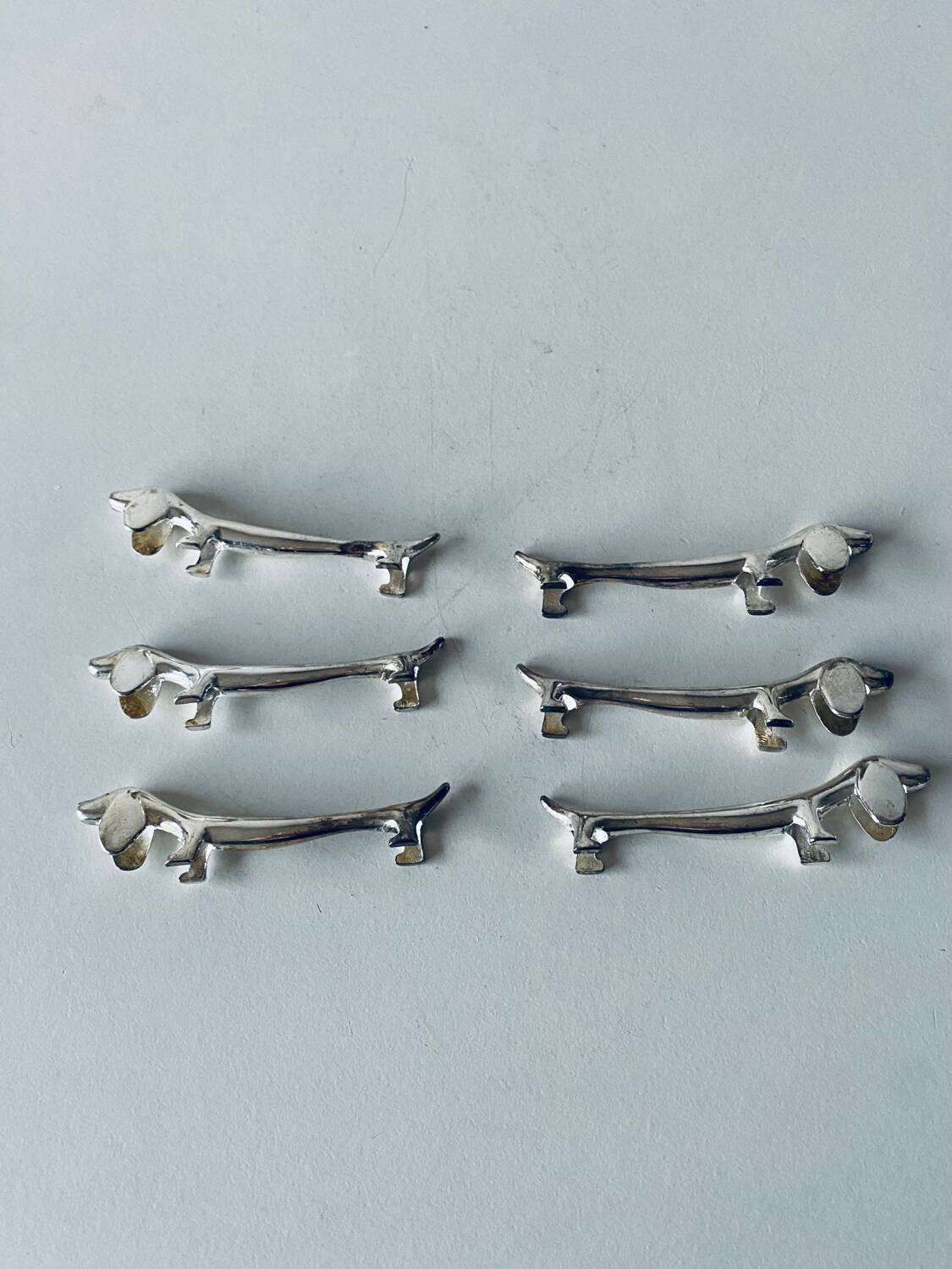 6 vintage dachshund shaped knife holder