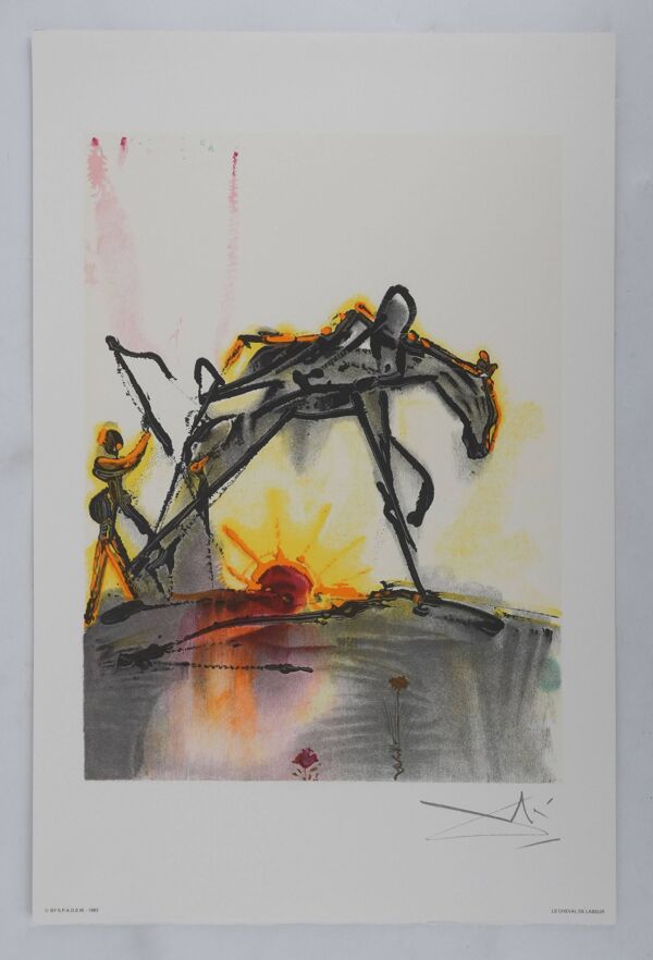 Salvador Dali : Les chevaux, le cheval de labeur, lithographie signée