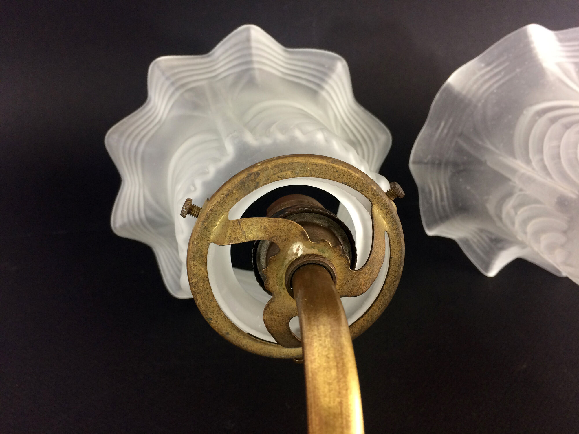 Pair of brass swan collar wall sconces, porcelain fastening. Vintage