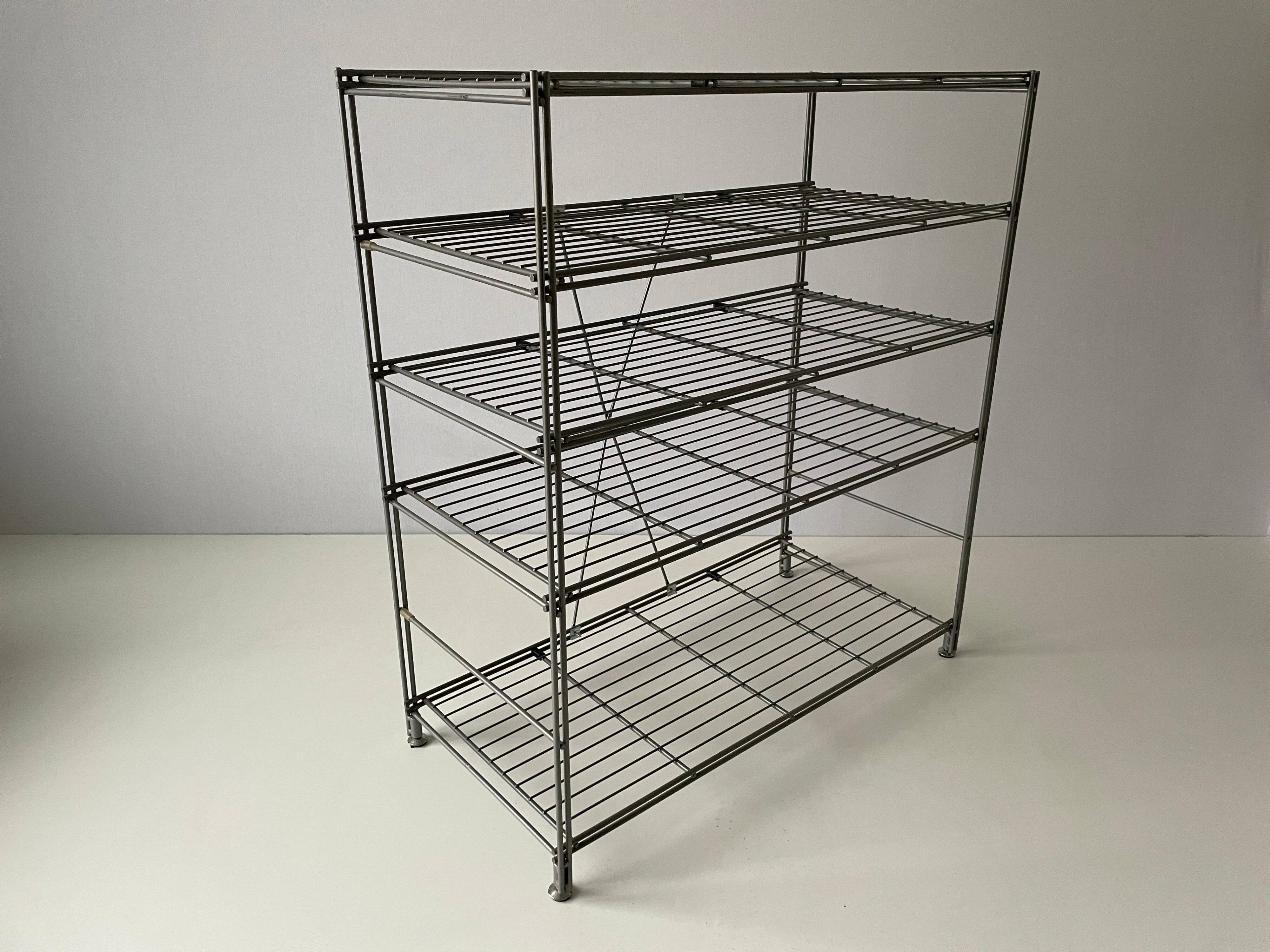 Free-standing industrial shelf with a metal structure, 4 shelves, 1960s, Germany.